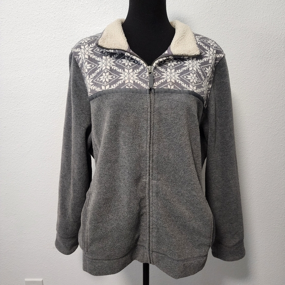 L.L. Bean Sweaters - L.L. Bean Gray Fleece Full Zip Fair Isle Sweater Jacket